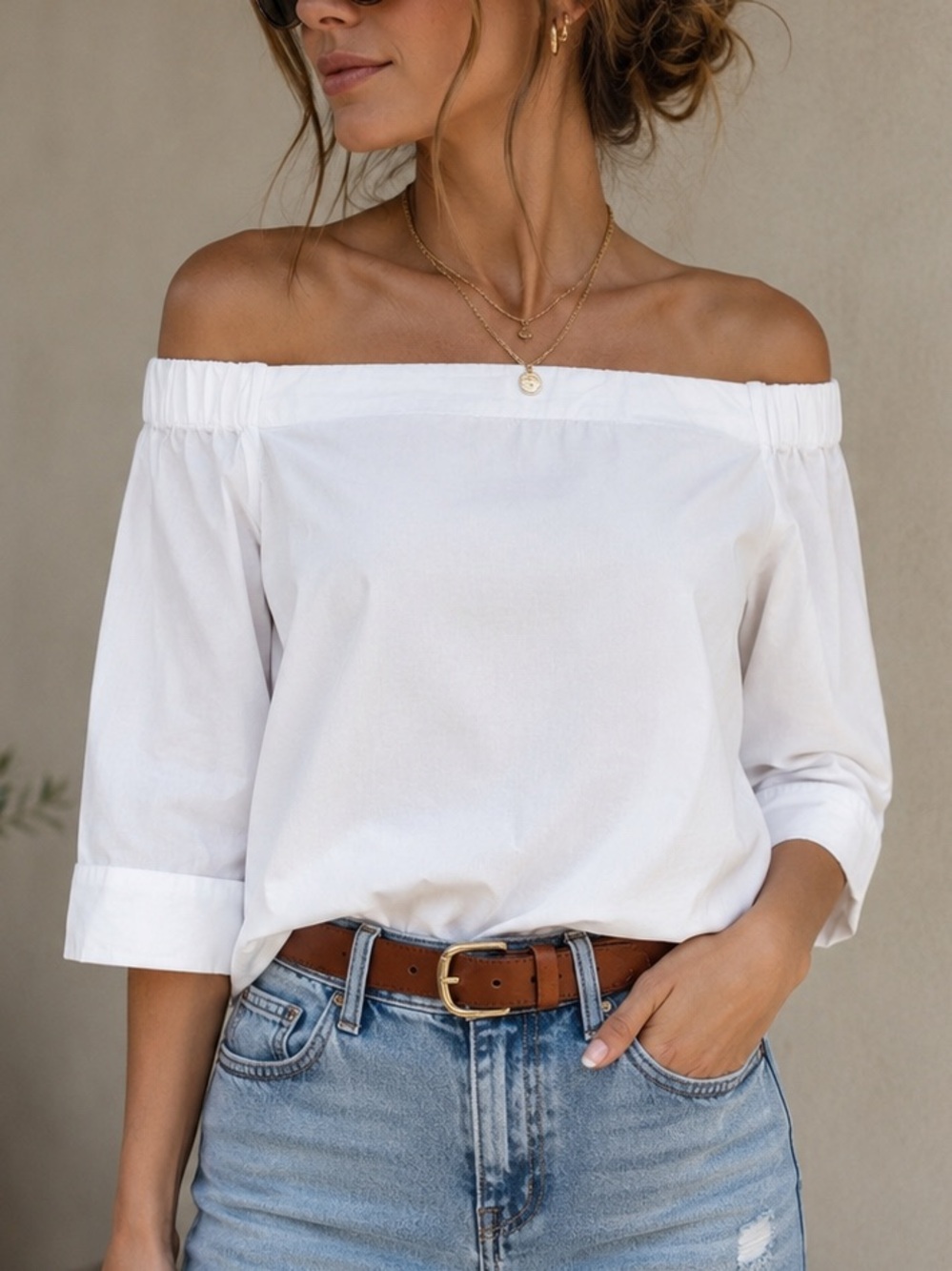 Jasmine and Juliana Off the Shoulder White Top